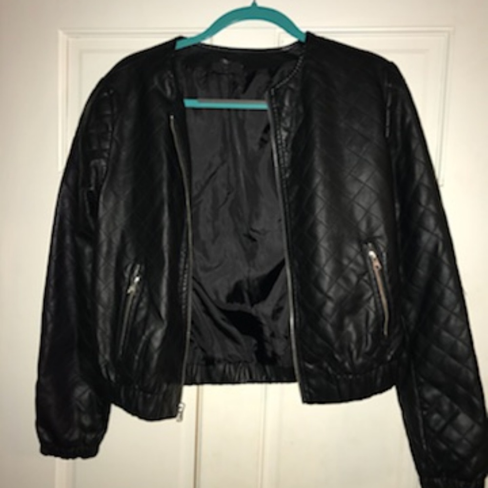 Faux Leather Bomber Jacket Size: S